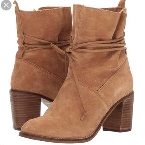 TOMS Mila Women’s Size 6 Brown Tan Suede Leather Block Heel Booties Boots Shoes